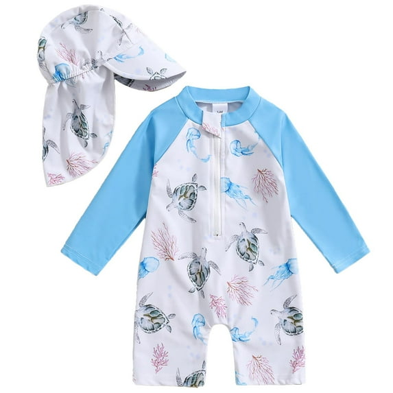 WOYY Boy Long Sleeve Rash Guard Swimsuit Bathing Suit Beachwear, Sizes 2-3