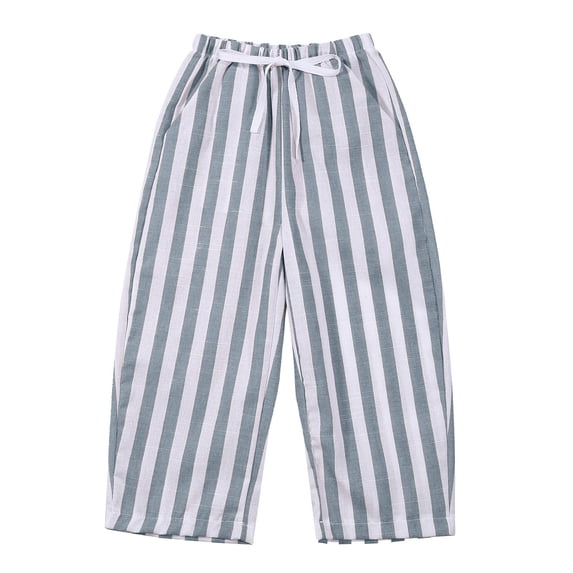 WOYY Boy Stripe Linen Pants High Rise Drawstring Pants Lightweight Loose Slacks, Sizes 0-6