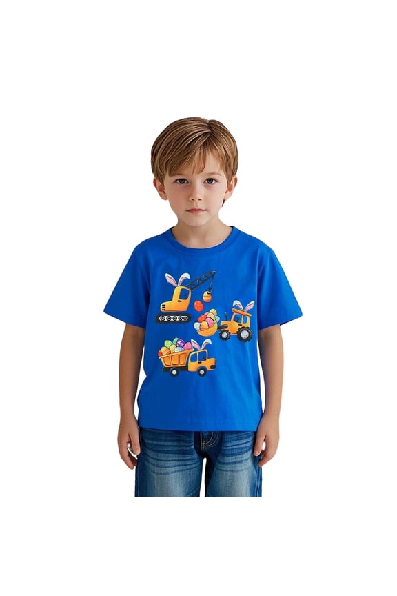 Boy's Easter Short Sleeve T Shirt Kids Comfortable Round Neck T-Shirt Top, Sizes 2-13
