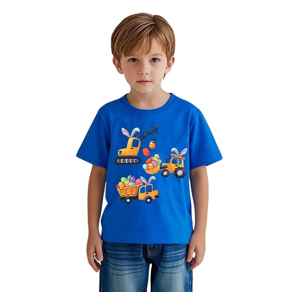 WOYY Boy's Easter Short Sleeve T Shirt Kids Comfortable Round Neck T-Shirt Top, Sizes 2-13