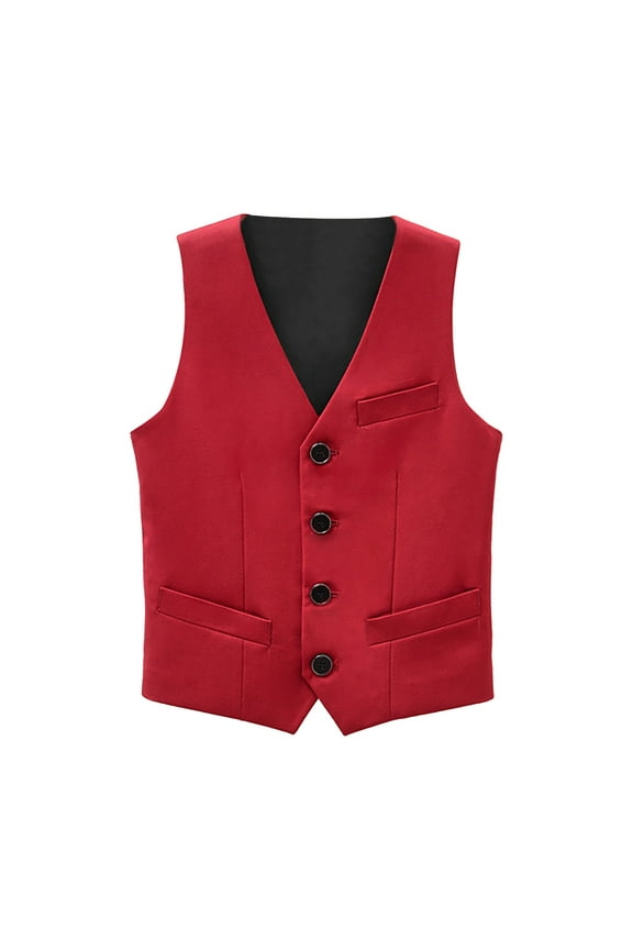 Boy's Formal Suit Vest Single Solid Dress Vest Sleeveless Button Waistcoat