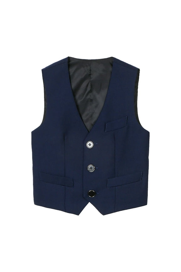 Boy's Formal Suit Vest Single Solid Dress Vest Sleeveless Button Waistcoat