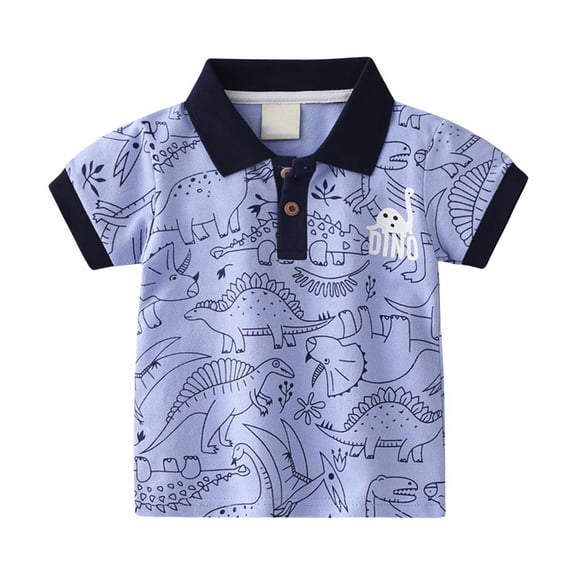 WOYY Boy's Polo Shirt Dinosaur Prints Short Sleeve T Shirt Casual Soft Tshirt