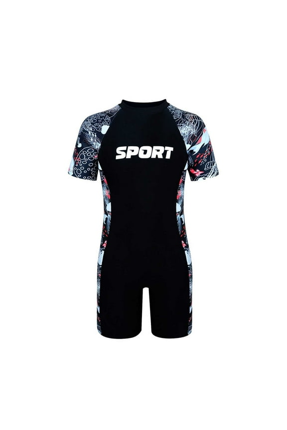 Boy's Quick Dry Zipper Athletic One-Piece Swimsuit Swimwear Bathing Suit, Sizes 7-12