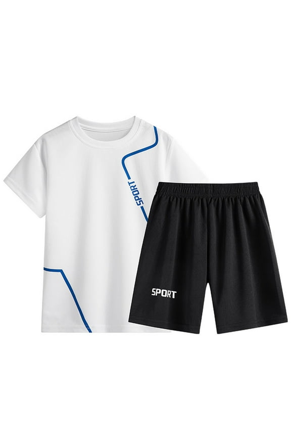 Boy's Quick Drying Short Sleeved T-Shirt Shorts Set Athletic Outfits Fashion Kids Clothes, Sizes 3-14