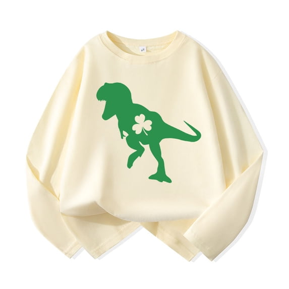 WOYY Boy's St. Patrick's Day Sweatshirt Dinosaur Graphic Crew Neck Pullover, Sizes 3-15