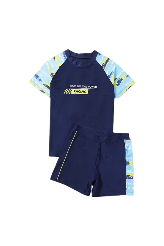 Boys 2-Piece Swimsuit Quick Dry Short Sleeve Rash Guard Bathing Suit,Husky