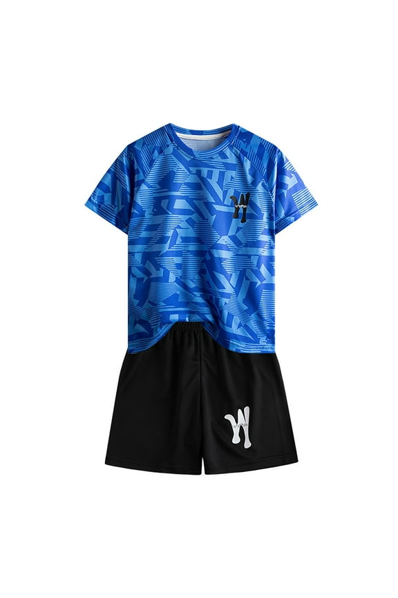 Boys Athletic Outfits Quick Drying Short Sleeve Tee and Shorts Set Summer Tracksuit, Sizes 3-14