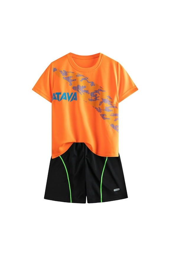 Boys Athletic Outfits Quick Drying Short Sleeve Tee and Shorts Set Summer Tracksuit, Sizes 3-14