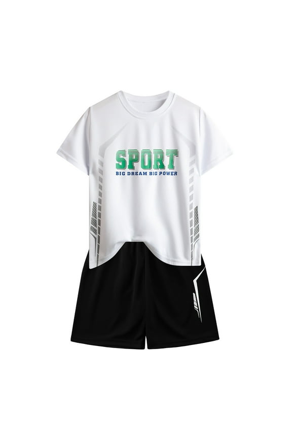 Boys Athletic Outfits Quick Drying Short Sleeve Tee and Shorts Set Summer Tracksuit for Kids, Sizes 3-14