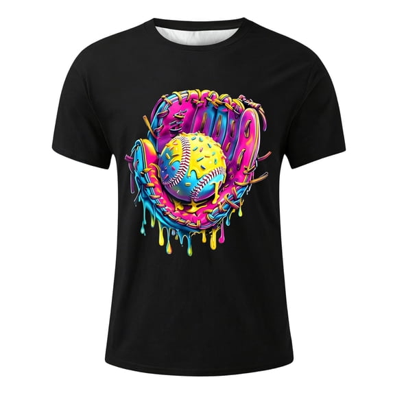 WOYY Boys Baseball Graphic T-Shirt Casual Sports Crew Neck Short Sleeve Tshirt, Black, Sizes 2-13