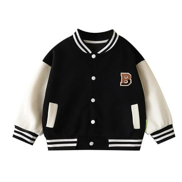 WOYY Boys Baseball Jacket Patchwork Color Bomber Jacket Kids Casual Sport Coat