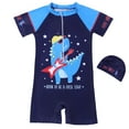 thumbnail image 1 of WOYY Boys Bathing Suit Dinosaur Print Zipper One-Piece Swimsuit & Swim Hat, Sizes 2-13, 1 of 3