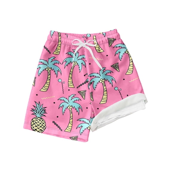 WOYY Boys Beach Swim Trunks with Compression Liner Drawstring Board Shorts, Sizes 10-12