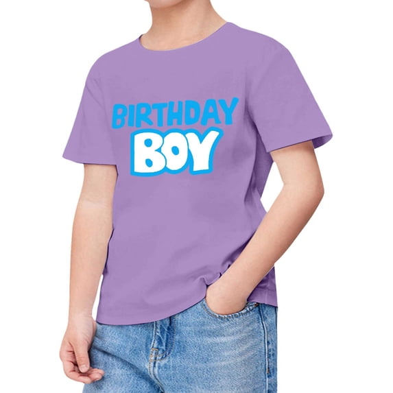 WOYY Boys Birthday T-Shirt Letter Print Short Sleeve O Neck T Shirt Casual Tee, Purple, Sizes 1-13
