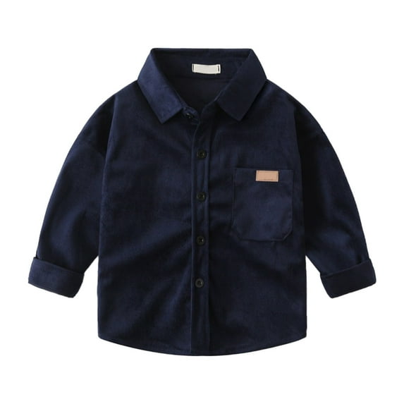 WOYY Boys Button Down Shirt Corduroy Long Sleeve Shirts Casual Solid Color Shirt