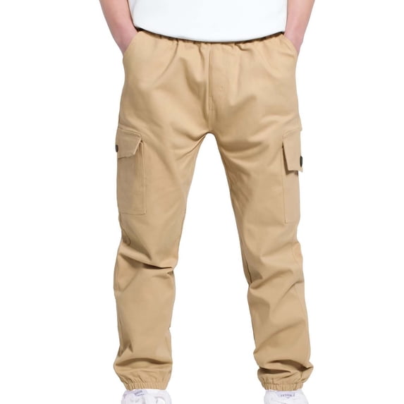 WOYY Boys Cargo Pants Stretch Elastic Waist Joggers Twill Trousers, Sizes 6-7