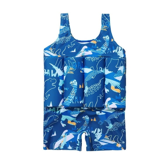 WOYY Boys Cartoon Print Life Jacket Buoyancy One-Piece Swimsuit Surfing Suits, Sizes 1-6