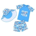 thumbnail image 1 of WOYY Boys Cartoon Shark Swimsuit Rash Guard Swim Trunks with Hat Bathing Suit, 1 of 6
