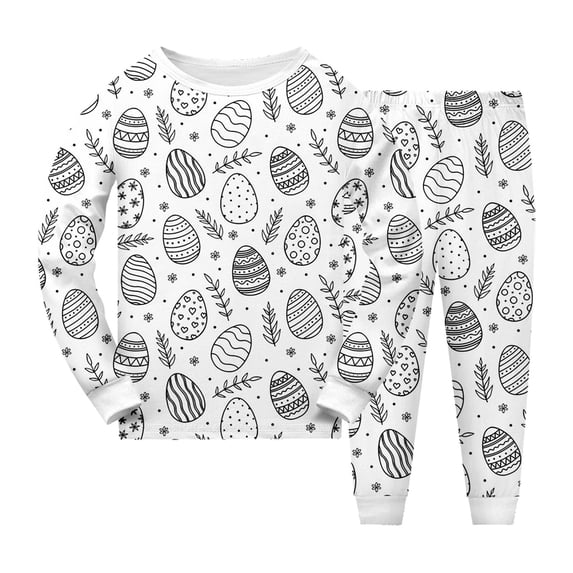 WOYY Boys Easter DIY Coloring Outfits Long Sleeve Top Pants Kids Sleepwear Set, Sizes 2-3