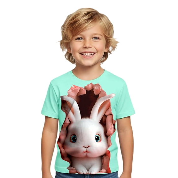 WOYY Boys Easter Short Sleeve T-Shirt Bunny Print Crew Neck T Shirt Cute Tee, Sizes 1-13