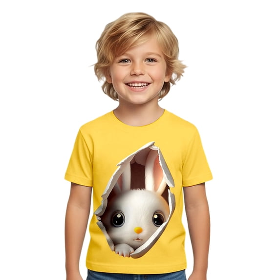 WOYY Boys Easter Short Sleeve T Shirt Cute Rabbit Print Graphic Tee Casual Kids Top, Sizes 1-13