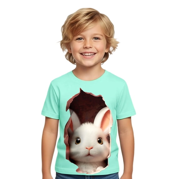 WOYY Boys Easter Short Sleeve T-Shirt Kids Cute Rabbit Print Graphic Tee, Sizes 1-13