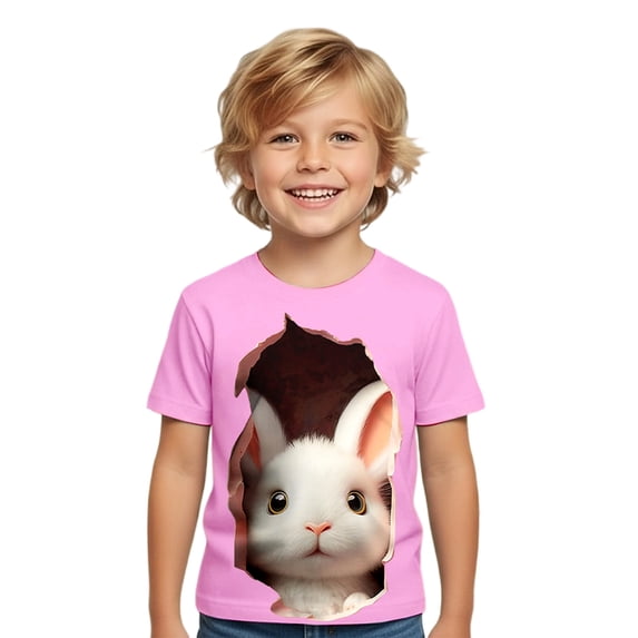 WOYY Boys Easter Short Sleeve T-Shirt Kids Cute Rabbit Print Graphic Tee, Sizes 1-13