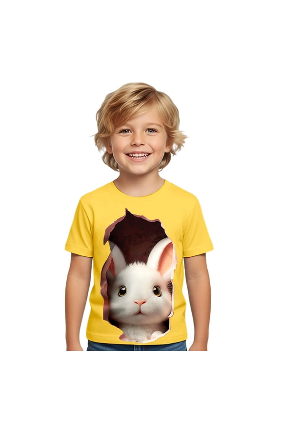 Boys Easter Short Sleeve T-Shirt Kids Cute Rabbit Print Graphic Tee, Sizes 1-13
