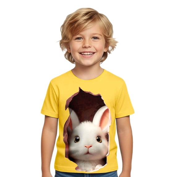 WOYY Boys Easter Short Sleeve T-Shirt Kids Cute Rabbit Print Graphic Tee, Sizes 1-13