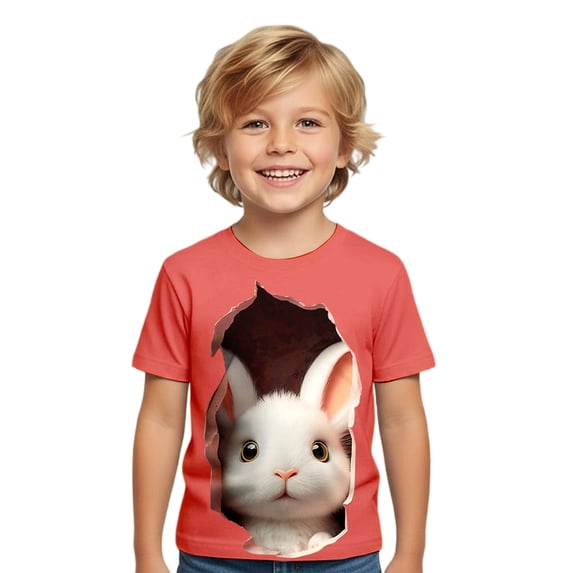 WOYY Boys Easter Short Sleeve T-Shirt Kids Cute Rabbit Print Graphic Tee, Sizes 1-13