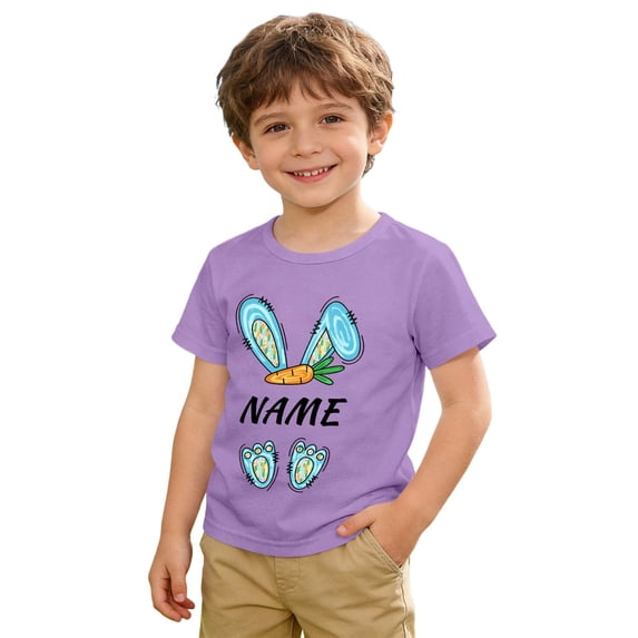 WOYY Boys Easter Short Sleeved T-Shirt Cartoon Bunny Print Round Neck T Shirt, Sizes 2-14