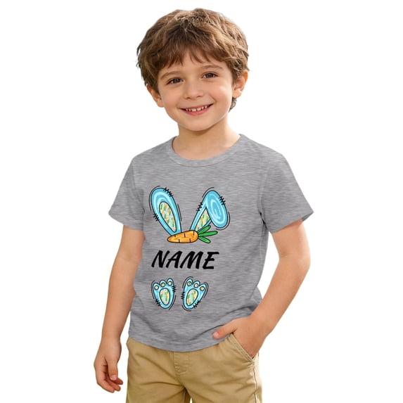 WOYY Boys Easter Short Sleeved T-Shirt Cartoon Bunny Print Round Neck T Shirt, Sizes 2-14