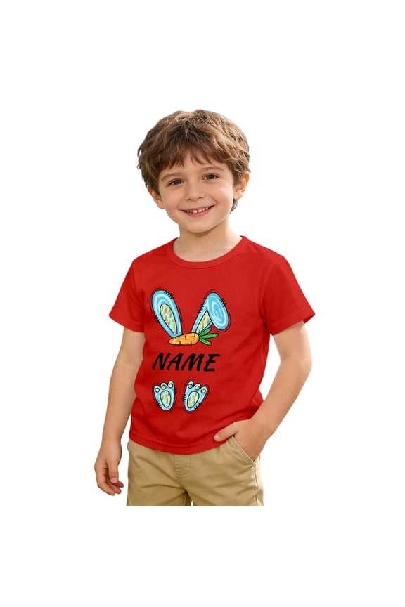 Boys Easter Short Sleeved T-Shirt Cartoon Bunny Print Round Neck T Shirt, Sizes 2-14