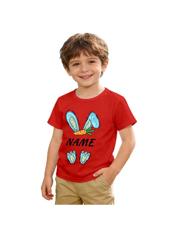 Boys Easter Short Sleeved T-Shirt Cartoon Bunny Print Round Neck T Shirt, Sizes 2-14
