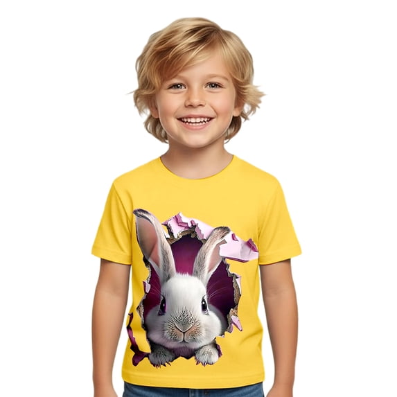WOYY Boys Easter T-Shirt Bunny Print Short Sleeve Graphic Tee Cute Kids T Shirt, Sizes 1-13