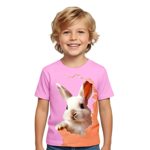 WOYY Boys Easter T Shirt Cute Rabbit Print Short Sleeve Round Neck T-Shirt Top, Sizes 1-13