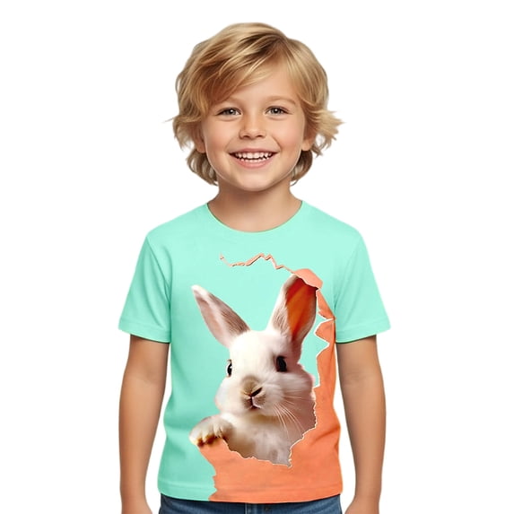 WOYY Boys Easter T Shirt Cute Rabbit Print Short Sleeve Round Neck T-Shirt Top, Sizes 1-13
