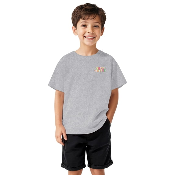 WOYY Boys Easter T Shirt Eggs Print Short Sleeved Crew Neck T-Shirt for Child, Sizes 1-13