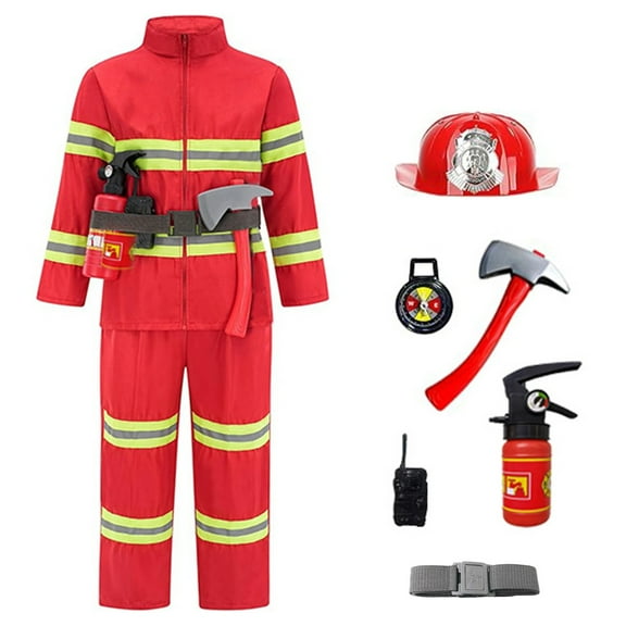WOYY Boys Fireman Co_stume Role Playing Stage Outfits with Accessories Children's Clothes Sets, Sizes 4-5