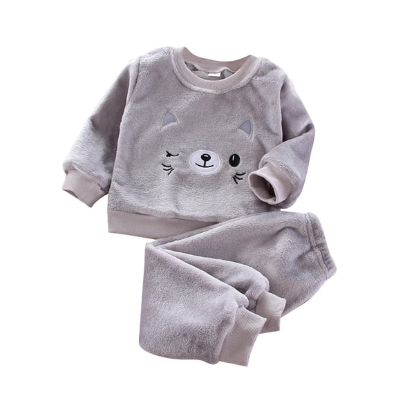WOYY Boys Flannel Pajama Set Cute Long Sleeve Top Pants Fuzzy Loungewear PJs, Sizes 6M-6Y