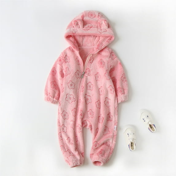 WOYY Boys Flannel Romper Winter Warm Hooded Jumpsuit Outerwear One-Piece Playsuit