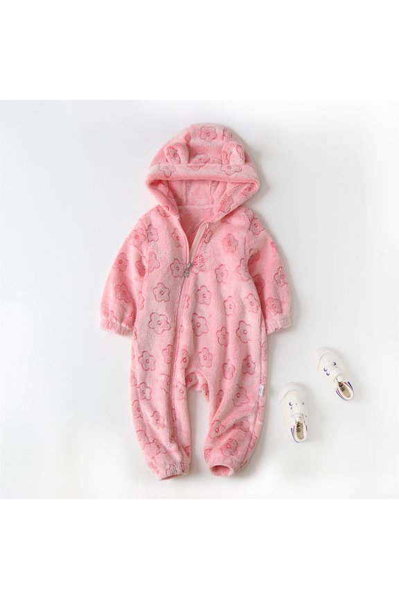 Boys Flannel Romper Winter Warm Hooded Jumpsuit Outerwear One-Piece Playsuit