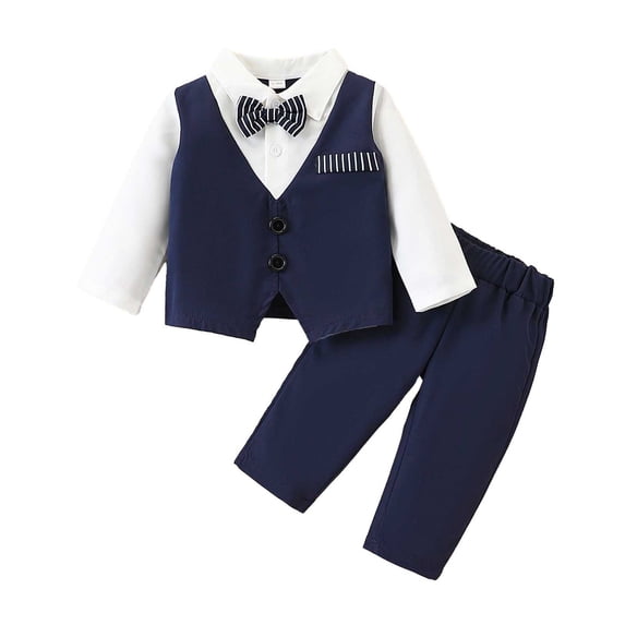 WOYY Boys Formal Suit Wedding Party Long Sleeve Dress Shirt Pants Outfits Set, Sizes 6M-3T