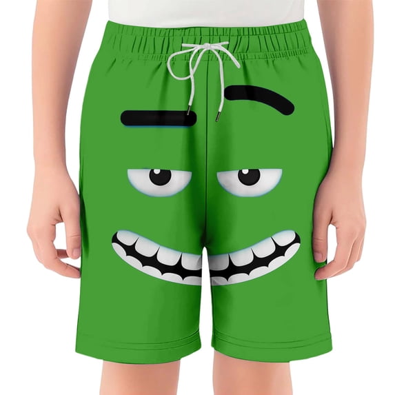 WOYY Boys Funny Graphic Beach Shorts Elastic Waist Drawstring Shorts, Sizes 2-14, Green