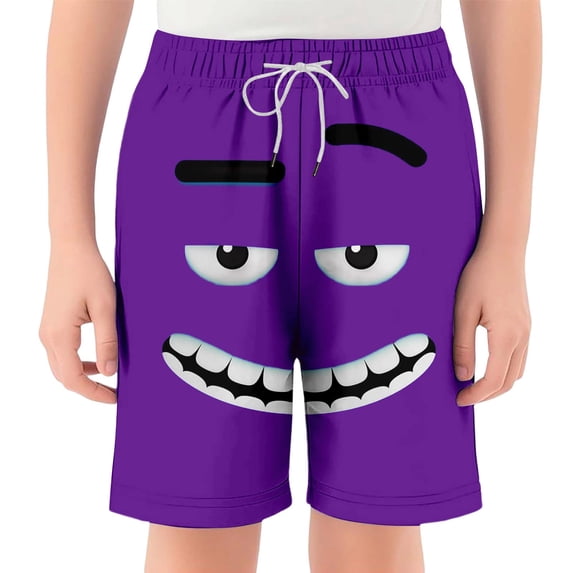 WOYY Boys Funny Graphic Beach Shorts Elastic Waist Drawstring Shorts, Sizes 2-14, Purple