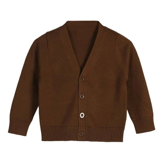 WOYY Boys Girls Cardigan Sweater V Neck Knit Coat Solid Long Sleeve Jacket, Sizes 4-5T