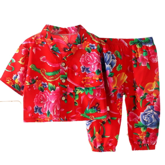 WOYY Boys & Girls Cotton Pajamas V Neck Button Up Shirt & Pants Sleepwear Set, Sizes 1-10