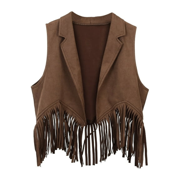WOYY Boys Girls Cowboy Open Front Fringe Vest Party Dress Up Tassel Waistcoat, Brown