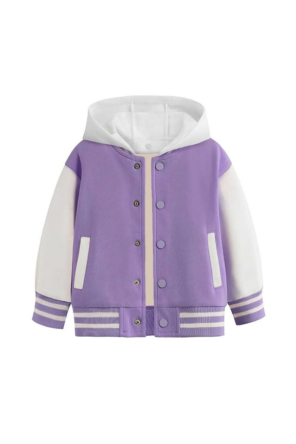 Boys Girls Bomber Jacket Color Block Hooded Baseball Jacket, Sizes 1-2T